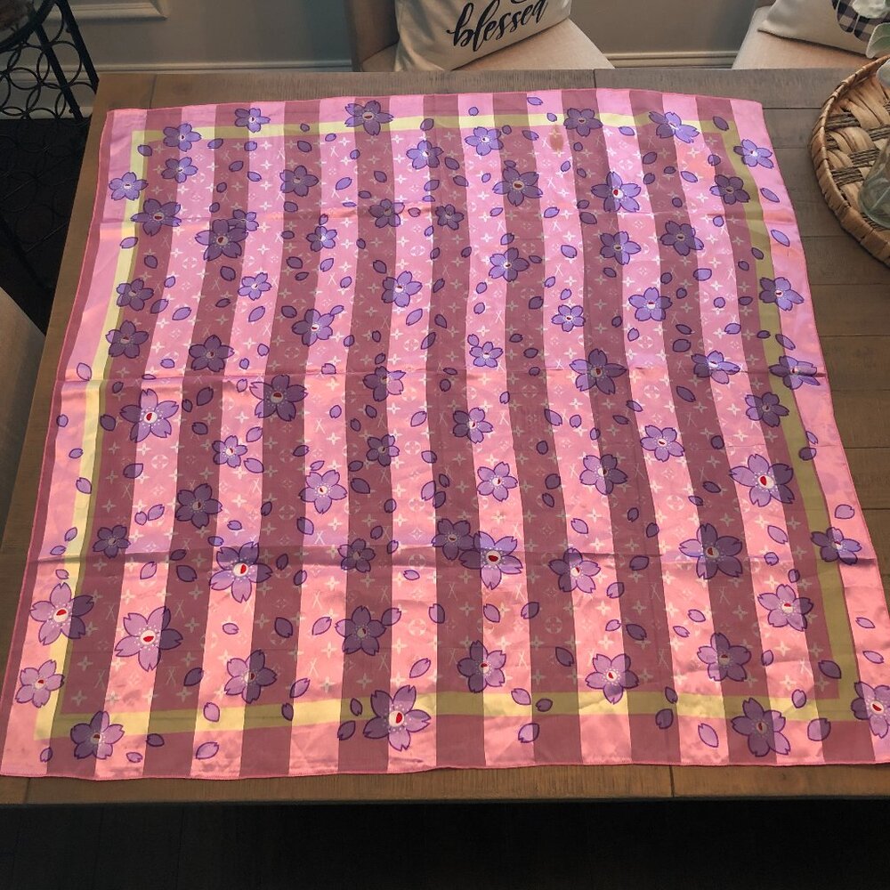 Louis Vuitton Silk Scarf – Floral Print, 3x3 ft